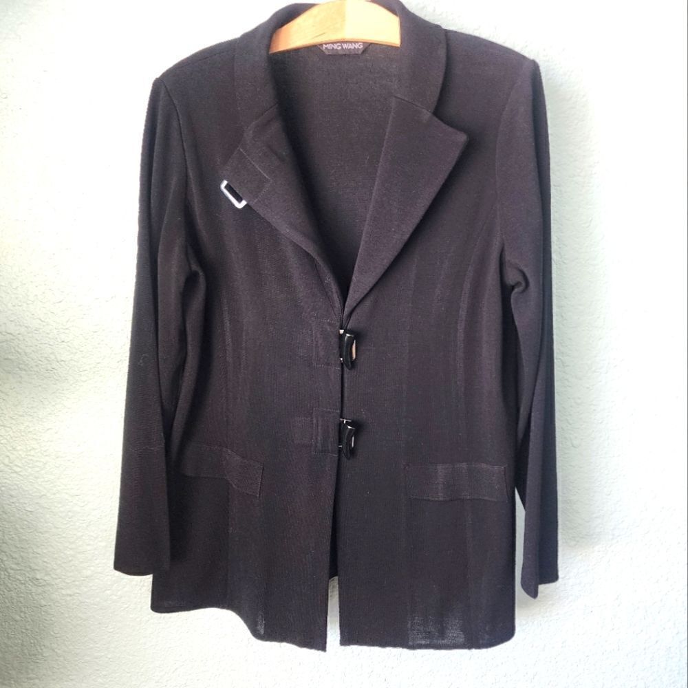 Ming Wang horn hook shoulder pads blazer cardigan
